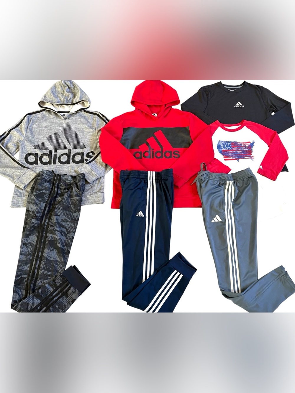 ADIDAS BOYS SIZE LARGE TOPS, HOODIES AND JOGGERS CLOTHING BUNDLE!